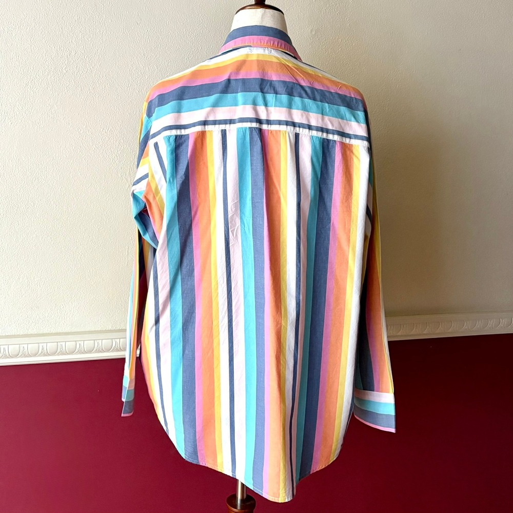 GapBody Poplin Top Multi Stripe Button Down Shirt S Relaxed Boyfriend Fit Casual - Picture 5 of 9